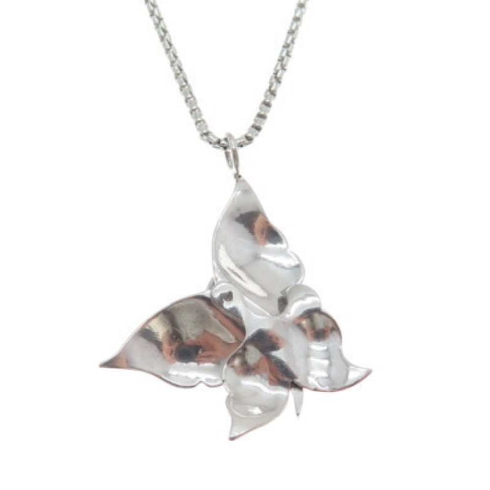 925 Sterling Silver Vintage Lavender C Z Butterfly Round Box Chain Necklace 16" - Picture 5 of 9